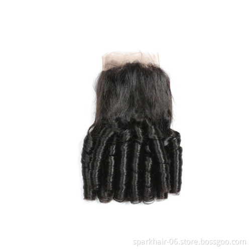 9a 4*4 SPARK Brazil Remy Human Hair Lace Closure for Women Bouncy Curl Curly Brazilian Hair Extension Natural Black Free Part